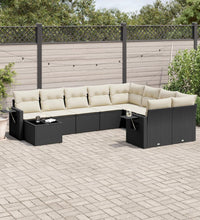 10-tlg. Garten-Sofagarnitur mit Kissen Schwarz Poly Rattan
