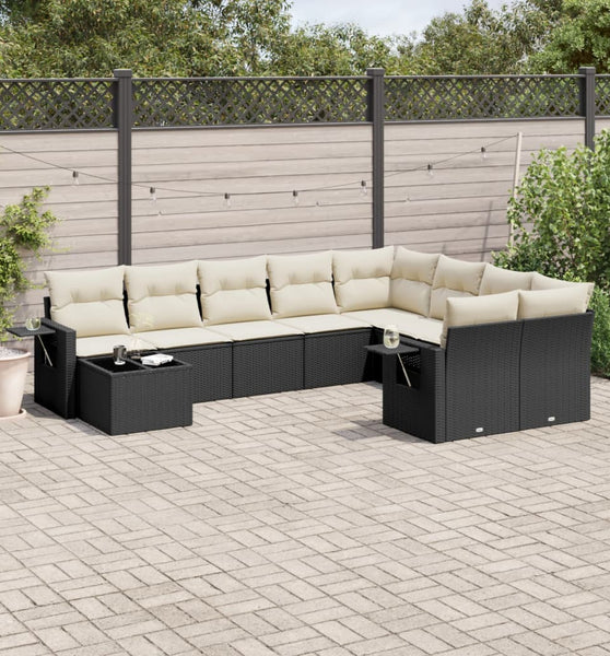 10-tlg. Garten-Sofagarnitur mit Kissen Schwarz Poly Rattan