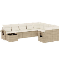 10-tlg. Garten-Sofagarnitur mit Kissen Beige Poly Rattan