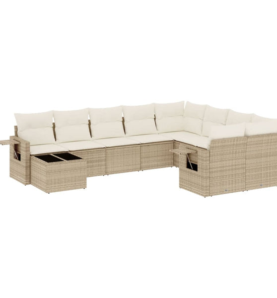 10-tlg. Garten-Sofagarnitur mit Kissen Beige Poly Rattan