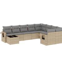 10-tlg. Garten-Sofagarnitur mit Kissen Beige Poly Rattan