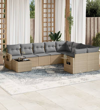 10-tlg. Garten-Sofagarnitur mit Kissen Beige Poly Rattan