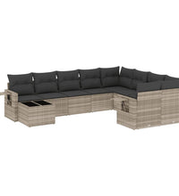 10-tlg. Garten-Sofagarnitur mit Kissen Hellgrau Poly Rattan