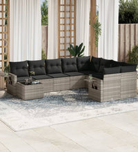 10-tlg. Garten-Sofagarnitur mit Kissen Hellgrau Poly Rattan