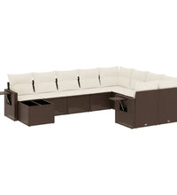 10-tlg. Garten-Sofagarnitur mit Kissen Braun Poly Rattan