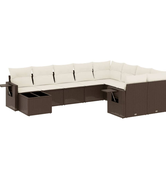 10-tlg. Garten-Sofagarnitur mit Kissen Braun Poly Rattan