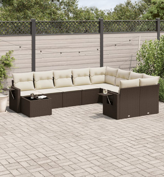 10-tlg. Garten-Sofagarnitur mit Kissen Braun Poly Rattan
