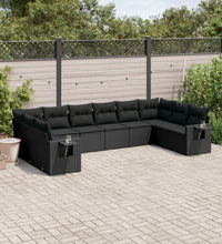 10-tlg. Garten-Sofagarnitur mit Kissen Schwarz Poly Rattan