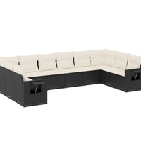 10-tlg. Garten-Sofagarnitur mit Kissen Schwarz Poly Rattan