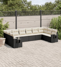 10-tlg. Garten-Sofagarnitur mit Kissen Schwarz Poly Rattan