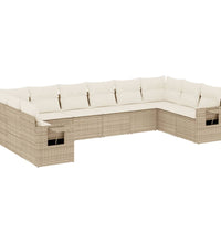 10-tlg. Garten-Sofagarnitur mit Kissen Beige Poly Rattan