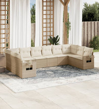 10-tlg. Garten-Sofagarnitur mit Kissen Beige Poly Rattan