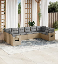 10-tlg. Garten-Sofagarnitur mit Kissen Beige Poly Rattan