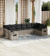 10-tlg. Garten-Sofagarnitur mit Kissen Hellgrau Poly Rattan