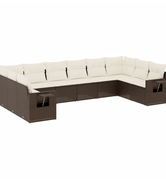 10-tlg. Garten-Sofagarnitur mit Kissen Braun Poly Rattan