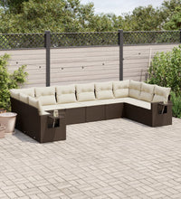 10-tlg. Garten-Sofagarnitur mit Kissen Braun Poly Rattan