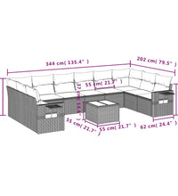 11-tlg. Garten-Sofagarnitur mit Kissen Braun Poly Rattan