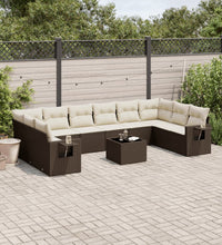 11-tlg. Garten-Sofagarnitur mit Kissen Braun Poly Rattan