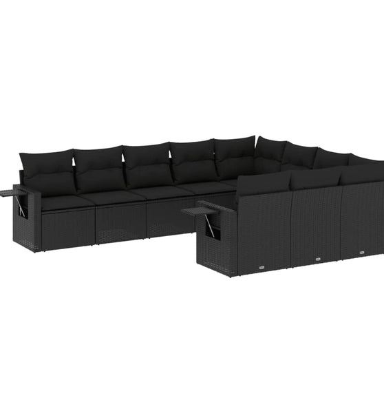 10-tlg. Garten-Sofagarnitur mit Kissen Schwarz Poly Rattan