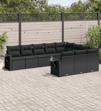 10-tlg. Garten-Sofagarnitur mit Kissen Schwarz Poly Rattan
