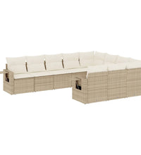 10-tlg. Garten-Sofagarnitur mit Kissen Beige Poly Rattan