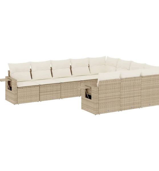 10-tlg. Garten-Sofagarnitur mit Kissen Beige Poly Rattan