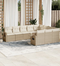 10-tlg. Garten-Sofagarnitur mit Kissen Beige Poly Rattan