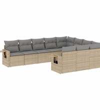 10-tlg. Garten-Sofagarnitur mit Kissen Beige Poly Rattan