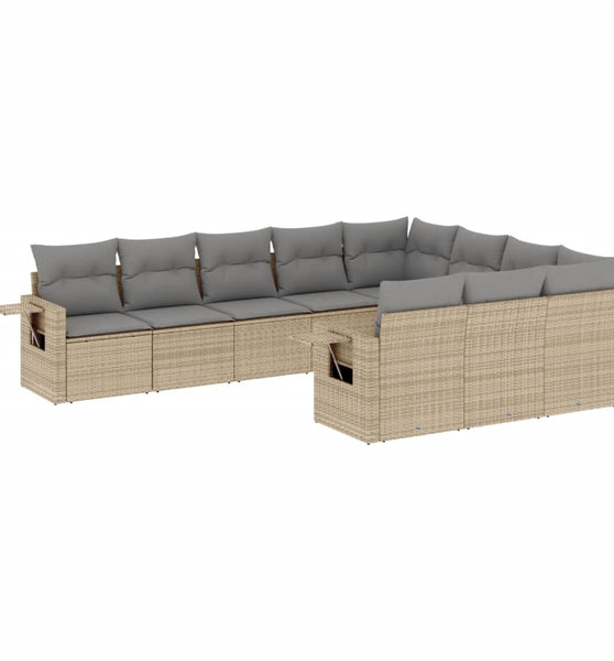 10-tlg. Garten-Sofagarnitur mit Kissen Beige Poly Rattan