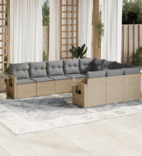 10-tlg. Garten-Sofagarnitur mit Kissen Beige Poly Rattan