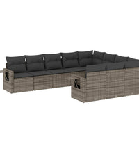 10-tlg. Garten-Sofagarnitur mit Kissen Grau Poly Rattan