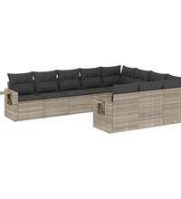 10-tlg. Garten-Sofagarnitur mit Kissen Hellgrau Poly Rattan