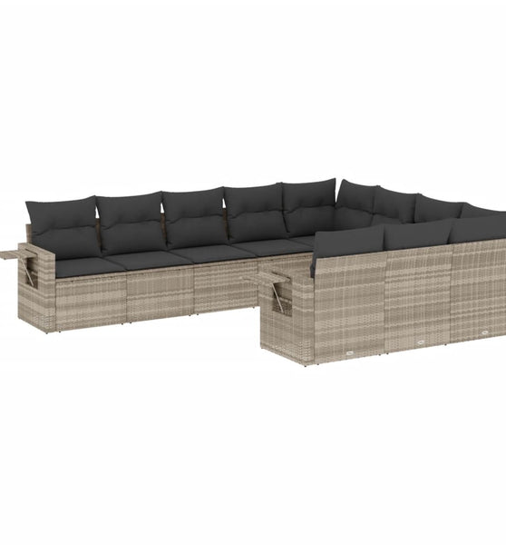 10-tlg. Garten-Sofagarnitur mit Kissen Hellgrau Poly Rattan
