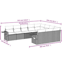 10-tlg. Garten-Sofagarnitur mit Kissen Hellgrau Poly Rattan