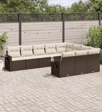 10-tlg. Garten-Sofagarnitur mit Kissen Braun Poly Rattan