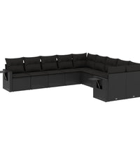 10-tlg. Garten-Sofagarnitur mit Kissen Schwarz Poly Rattan