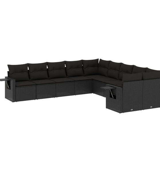 10-tlg. Garten-Sofagarnitur mit Kissen Schwarz Poly Rattan