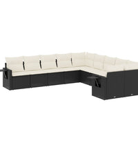 10-tlg. Garten-Sofagarnitur mit Kissen Schwarz Poly Rattan