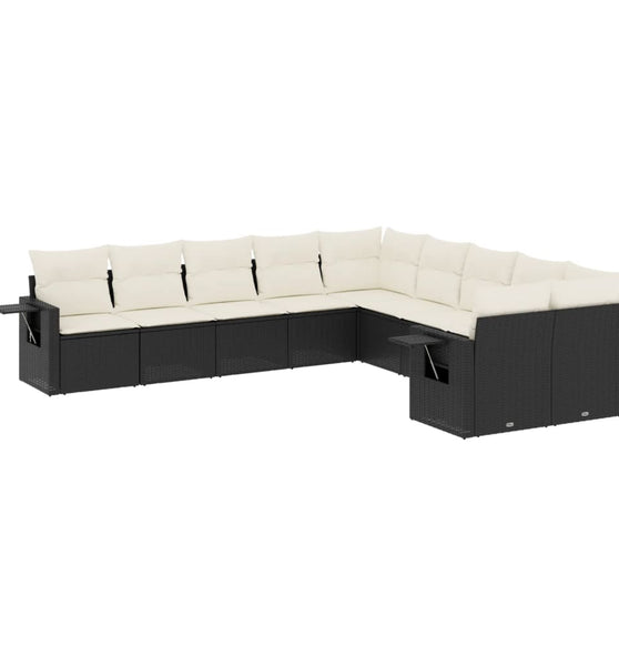 10-tlg. Garten-Sofagarnitur mit Kissen Schwarz Poly Rattan