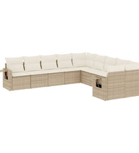 10-tlg. Garten-Sofagarnitur mit Kissen Beige Poly Rattan