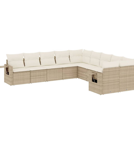 10-tlg. Garten-Sofagarnitur mit Kissen Beige Poly Rattan