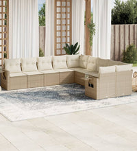 10-tlg. Garten-Sofagarnitur mit Kissen Beige Poly Rattan