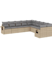10-tlg. Garten-Sofagarnitur mit Kissen Beige Poly Rattan