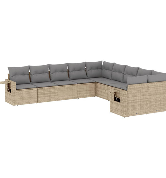10-tlg. Garten-Sofagarnitur mit Kissen Beige Poly Rattan
