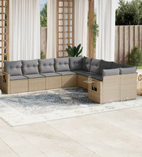 10-tlg. Garten-Sofagarnitur mit Kissen Beige Poly Rattan