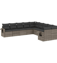 10-tlg. Garten-Sofagarnitur mit Kissen Grau Poly Rattan