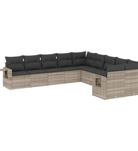 10-tlg. Garten-Sofagarnitur mit Kissen Hellgrau Poly Rattan