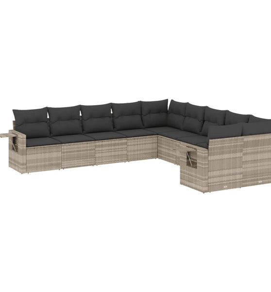 10-tlg. Garten-Sofagarnitur mit Kissen Hellgrau Poly Rattan