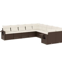 10-tlg. Garten-Sofagarnitur mit Kissen Braun Poly Rattan