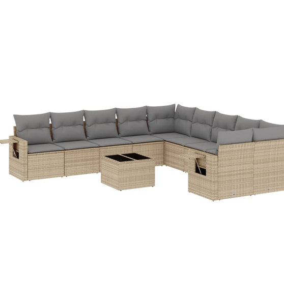 11-tlg. Garten-Sofagarnitur mit Kissen Beige Poly Rattan